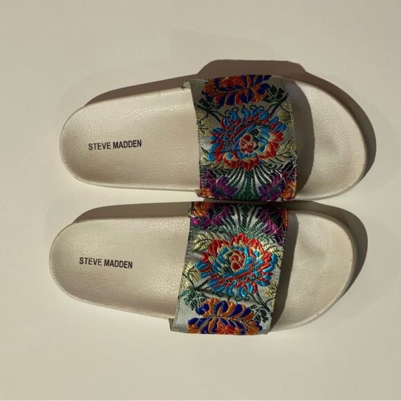Steve Madden Embroidered Floral Starship Slide Sandals Women's size 10 - Picture 13 of 16